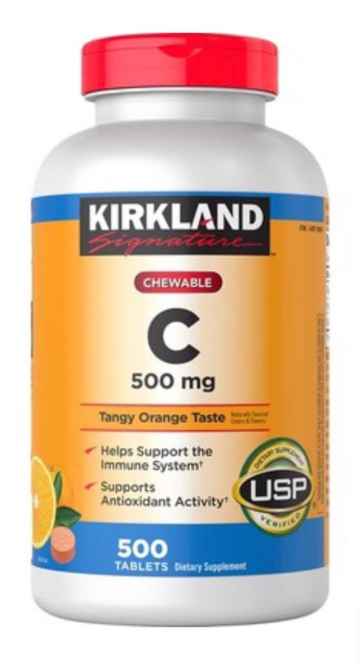 bottle of Kirkland Signature chewable vitamin C 500mg